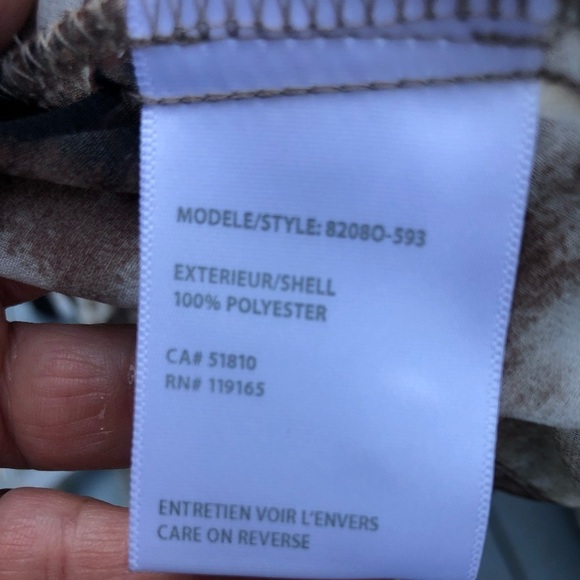 Tribal  size 14 silky top v-neck ivory , brown print blouse with ruffle NWOT - Picture 4 of 9